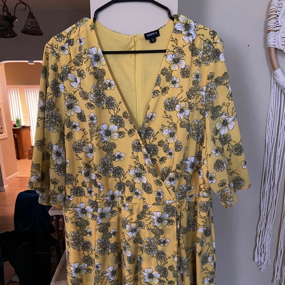 Yellow and black floral skater dress